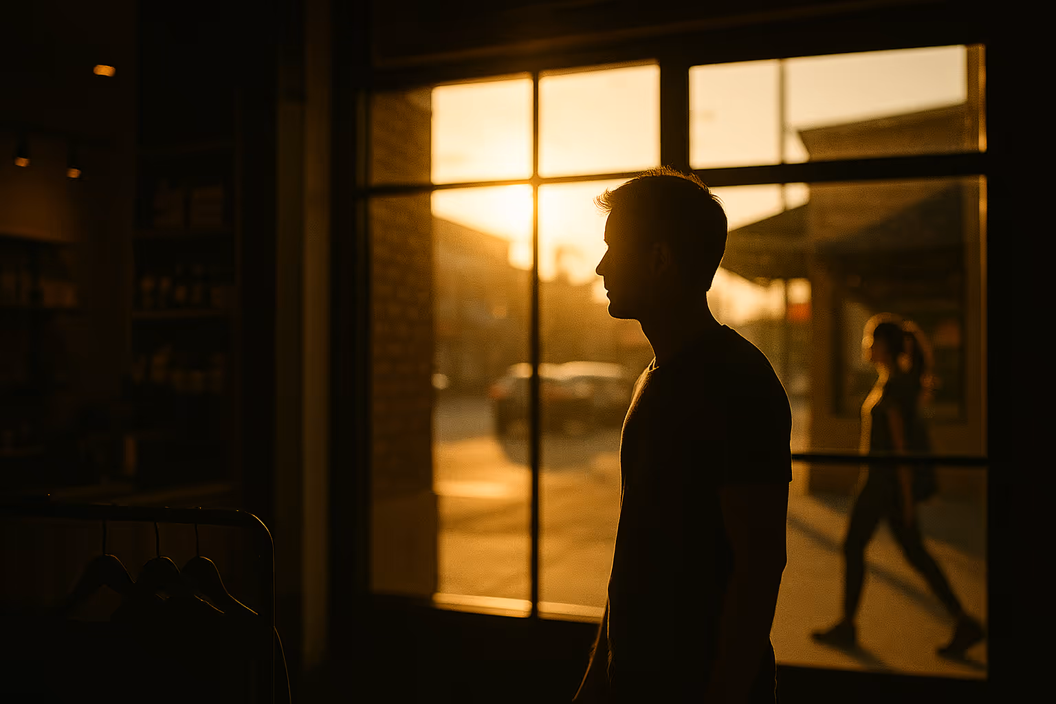 A man standing in front of a window next to a woman.