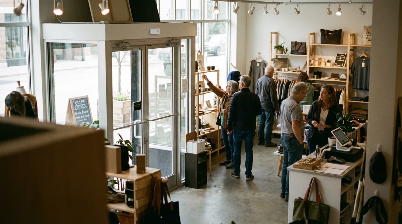 Shopify retail store with Hoxton AI sensor above entrance