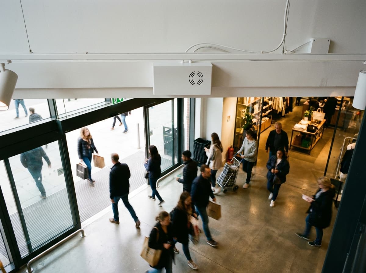 Hoxton AI people counting sensor installed above a doorway