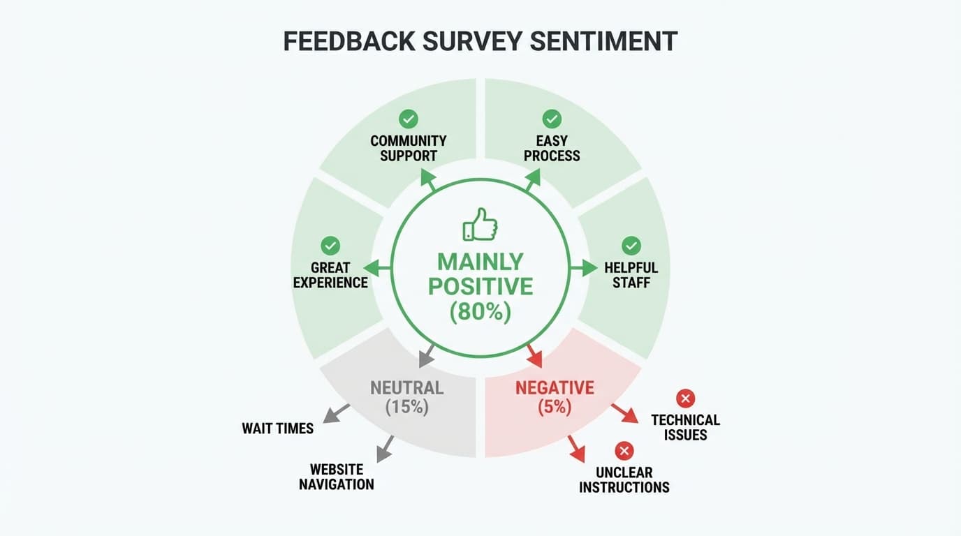 Pie chart displaying sentiment expressed with segments for Positive, Neutral, Negative, Very Positive, and Very Negative.