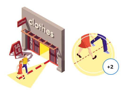 The bi-directional, horizontal footfall sensor installed in a shop window to measure people traffic outside the site.